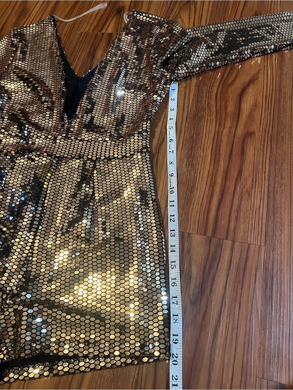 Gold Sequin V-Neck Long Sleeve Romper shorts - Picture 8 of 8